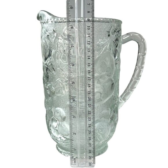 VTG Libbey Orchard Fruit Clear Pitcher + 2 Glasses Pressed Glass Raised Fruit - Picture 8 of 15